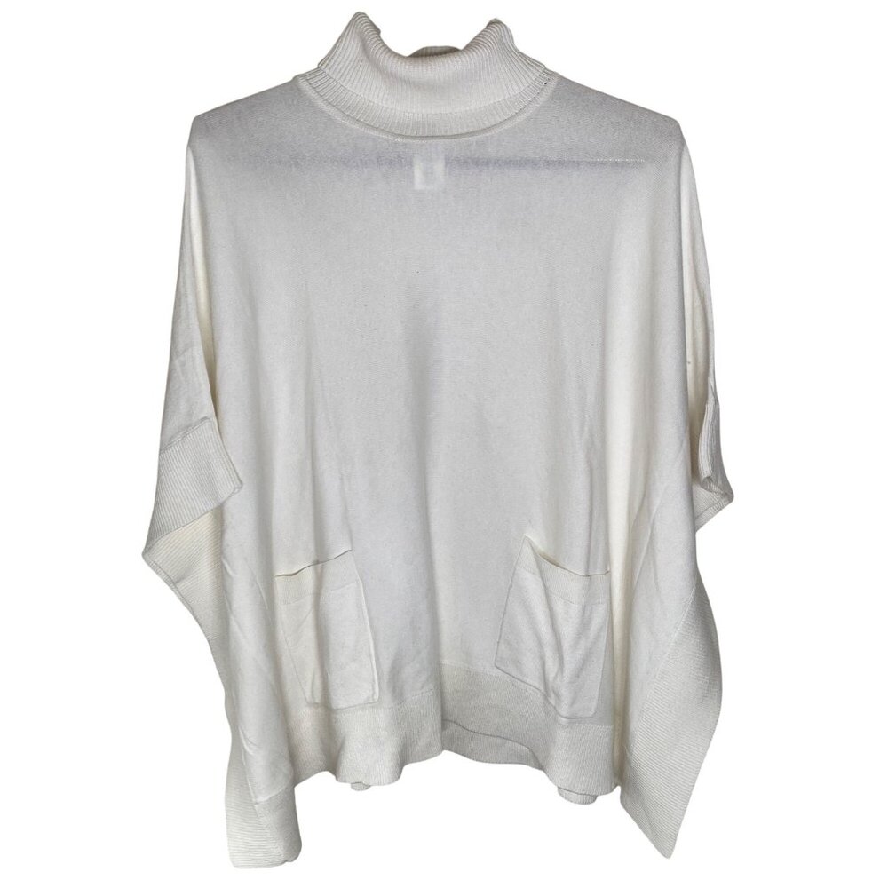 Michael KorsTurtleneck Poncho Sweater Womens XL White Cotton Blend Relaxed